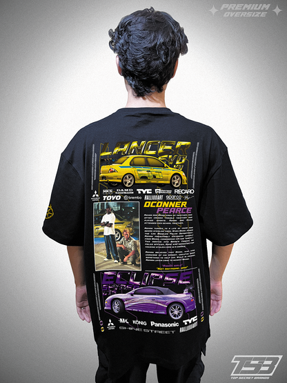 PLAYERA PREMIUM OVERSIZE LANCER EVOLUTION & ECLIPSE SPYDER GTS - O'CONNER & PEARCE - FAST & FURIOUS - RÁPIDO Y FURIOSO - AUTOS JDM