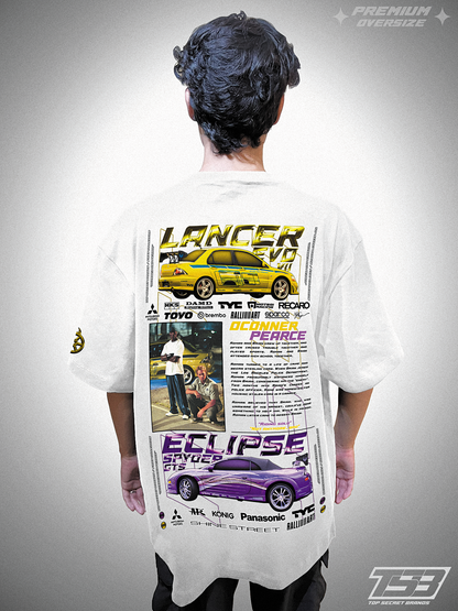 PLAYERA PREMIUM OVERSIZE LANCER EVOLUTION & ECLIPSE SPYDER GTS - O'CONNER & PEARCE - FAST & FURIOUS - RÁPIDO Y FURIOSO - AUTOS JDM