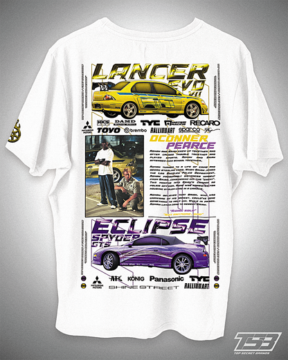 PLAYERA LANCER EVOLUTION & ECLIPSE SPYDER GTS - O'CONNER & PEARCE - FAST & FURIOUS - RÁPIDO Y FURIOSO - AUTOS JDM